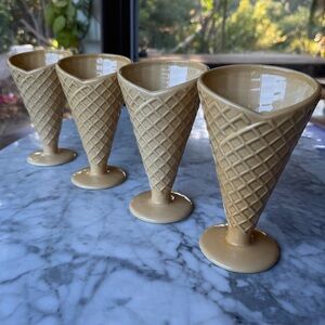 Vintage ceramic waffle cone ice cream serving dish / bowls set of four